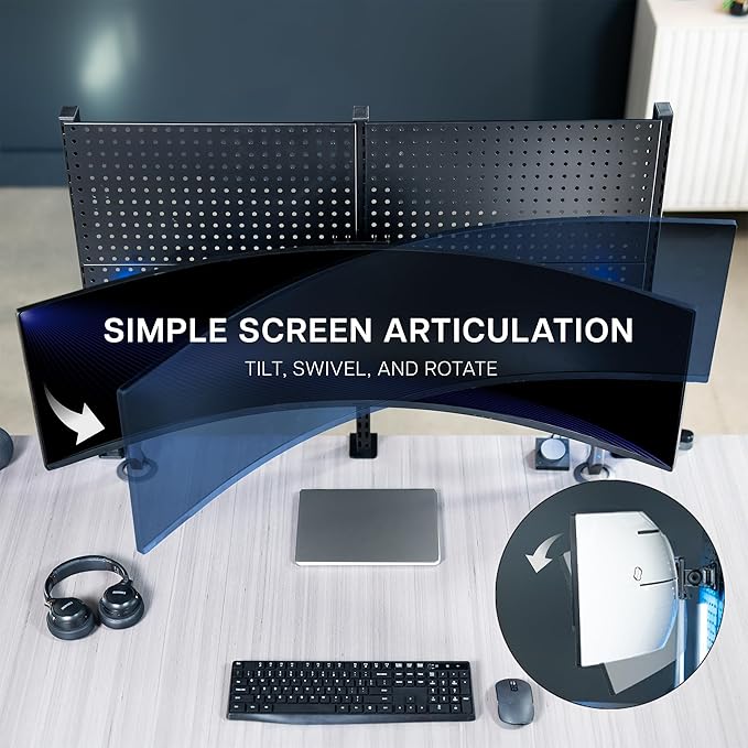 VIVO Articulating Ultrawide Monitor Pegboard Mount, Fits Screens up to 49 inches and Peg Boards up to 0.25 inches Thick with 1 inch Hole Spacing, Black, MOUNT-PB1U