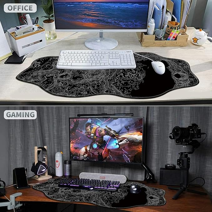 Lunar Surface Large Gaming Mouse Pad Plus a Coaster, 35.4 x 15.7 inches Desk Mat Extended XXL Mousepad with Stitched Edge Non-Slip Rubber, Desk Pad Computer Mouse Mat for Home Office