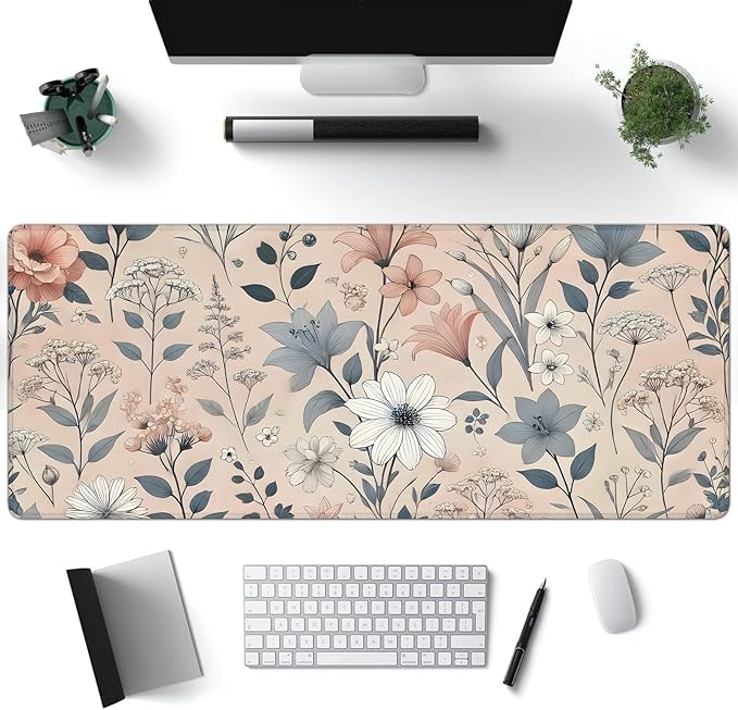 Desk Mat, Aesthetic Dark Plants Floral XXL 35.4"x15.7"Large Gaming Mouse Pad, 3mm Thick Gaming Keyboard Pad,Desk Pad Non-Slip Rubber Base with Stitched Edges for Office Game Home Decor