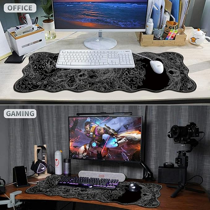 Lunar Surface Large Gaming Mouse Pad Plus a Coaster, 31.5 x 11.8 inches Desk Mat Extended XL Mousepad with Stitched Edge Non-Slip Rubber, Desk Pad Computer Mouse Mat for Home Office