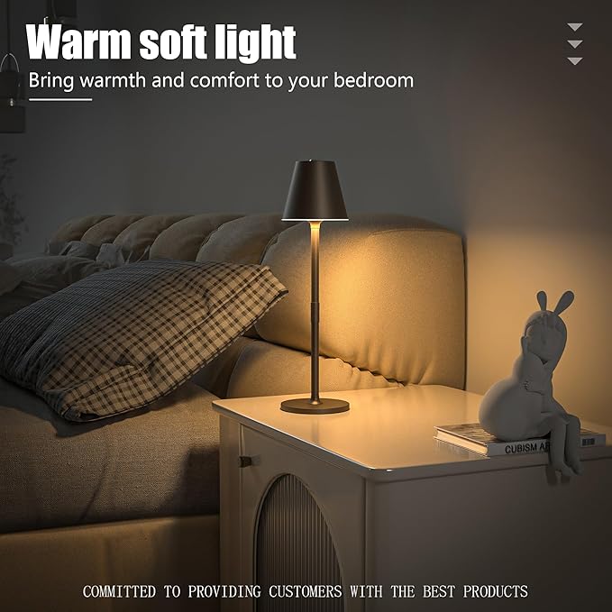2-Pack Cordless Table Lamps - 5000mAh Rechargeable Battery Operated Desk Lamp, 3-Level Dimmable LED Night Light for Bedroom, Dining, Restaurant - Metal Design(Khaki-2Pack)