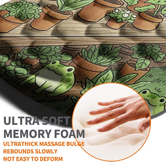 Ergonomic Joint Wrist Support Mouse Pad with Memory Foam Cushion Massage Bump, Carpal Tunnel Mousepad Slope Design for Wrist Rest, 11.8x7.9 in, Cute Frog
