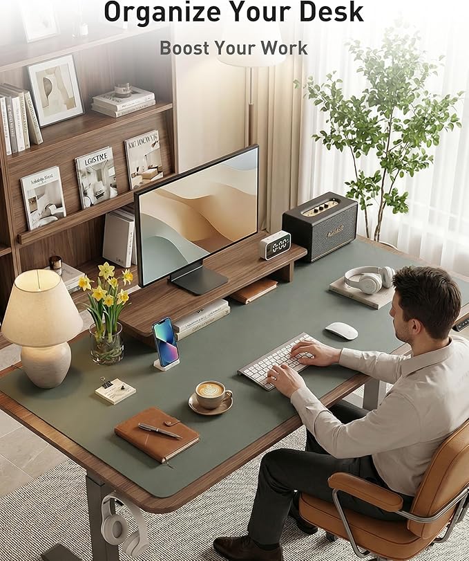 Aothia Faux Leather Desk Mat - Large Mouse Pad, Non-Slip PU Leather Blotter, Waterproof Writing Surface for Office and Home (Jungle Green, 42" x 17")