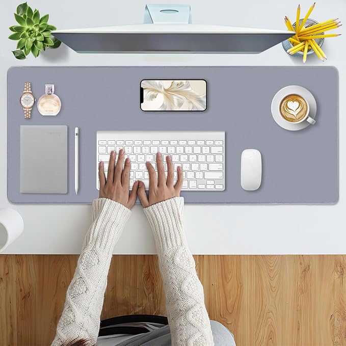 Bloss Desk Mat, Non-Slip Desk Pad Mat Protector, Large Desk Mat for Keyboard and Mouse, Gray Desk Mousepad with Stitched Edges, Keyboard Pad for Gamer, Office(31.5×11.8 Inches)