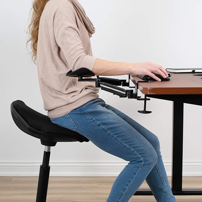 VIVO 2 Pack Clamp-on Adjustable Armrests, Universal Desk Cradle 360° Rotating Elbow Platform, Arm Support Steel Base Table Extension, Black, MOUNT-ARM02P