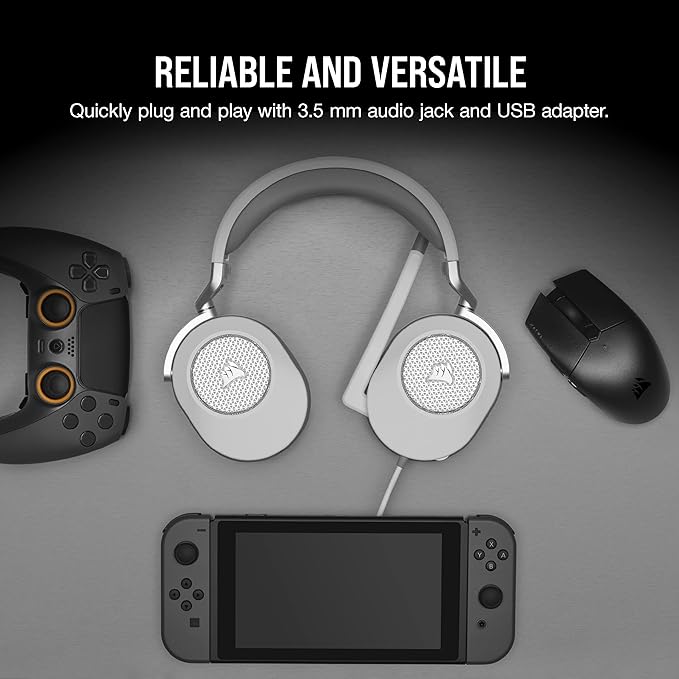 Corsair HS65 Surround Multiplatform Wired Gaming Headset – Dolby Atmos – SonarWorks SoundID – iCUE Compatible – PC, Mac, PS5, PS4, Xbox, Nintendo Switch, Mobile – White