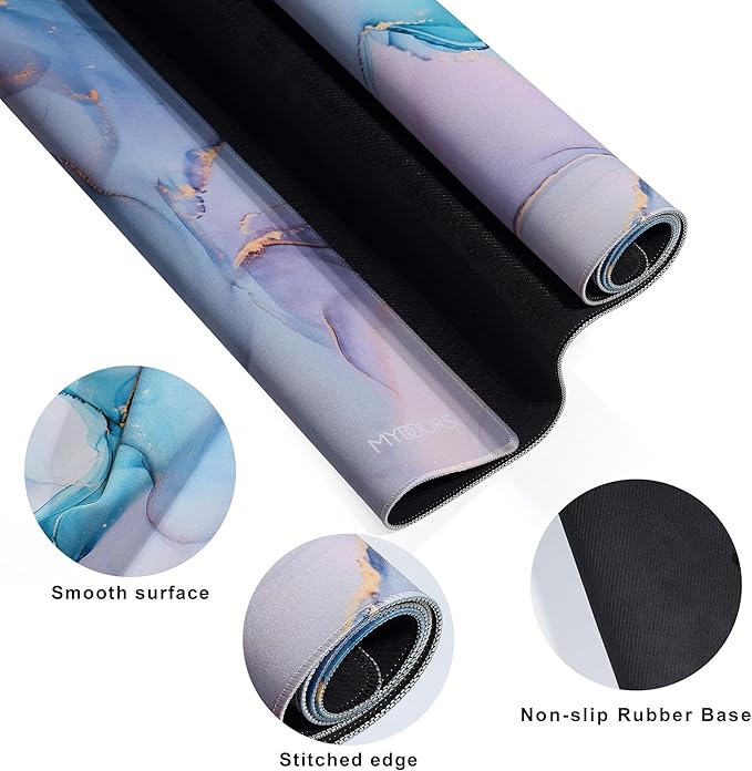 Mydours 48" x 24" Large Gaming Mouse Pad, Extended Desk Pad for Keyboard and Mouse with Non-Slip Rubber Base, Stitched Edges Computer Mouse Mat, Office Desk Mat Mousepad for Desktop & Laptop, Marble