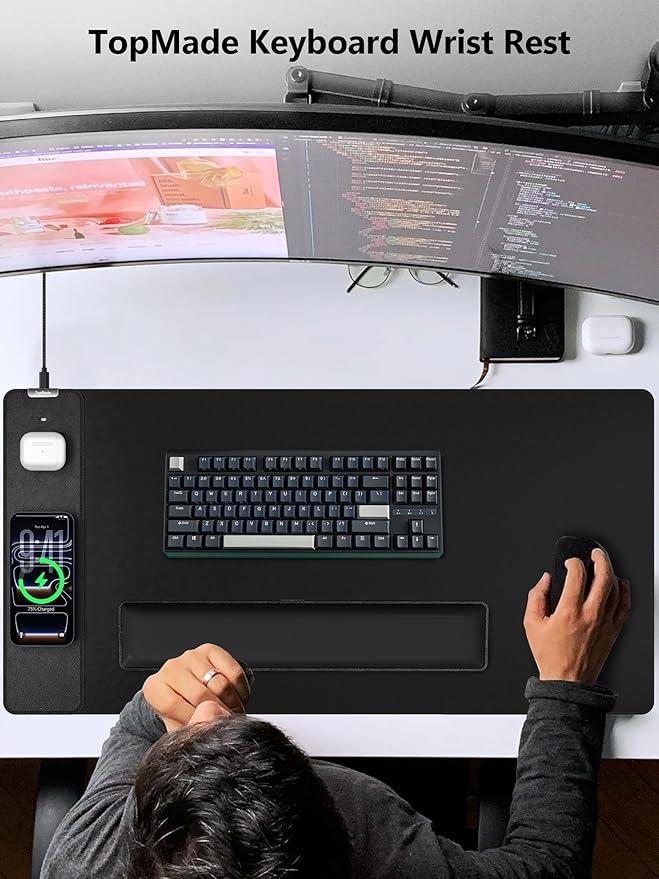 TopMade Keyboard Wrist Rest, Cooling Gel & Upgrade Soft Memory Foam Design Wrist Support for Keyboard, Full-Size Keyboard Hand Rest Pad, Ergonomic Palm Rest for for Long Hours of Work, Gaming, Black