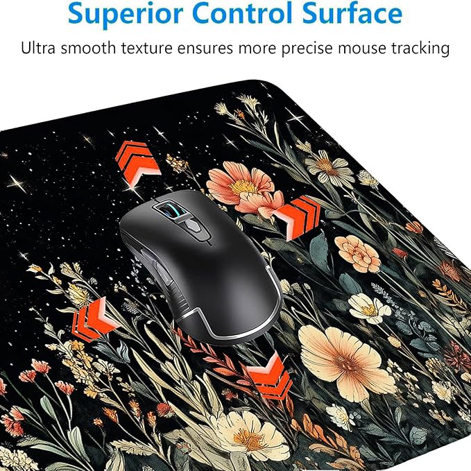 Cute Mystical Plants Desk Pad Whimsical Moon Stars Extended Gaming Mouse Mat with Stitched Edge Non-Slip Base - Big Office Computer Keyboard Laptop Home - 31.5"x11.8"