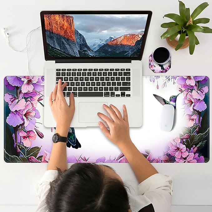 Hummingbird Extended Large Mouse Pad with Coaster - 35.4 x 15.7 Full Desk Mousepad - Stitched Edges - Ultimate Gaming Desk Mat