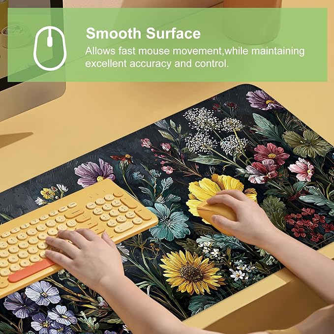 Desk Mat, XXL Extended Gaming Pad for Desktop, 31x12 Inches Vibrant Floral Bouquet, Large Non-Slip Vegan Leather Keyboard Mouse Mat for Home Office