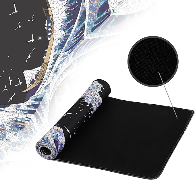 MEWOOCUE® Gaming Mouse Pad for Desk,Large Wave Mousepad Laptop,Black White Japanese Anime Mouse Mat,Long XXL Waterproof Keyboard Pads,Big Non-Slip Mousepads for Game Office Home（31.5 x 11.9 in）