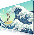 Funny Cat Desk Mat, Desk Matt for Desktop, Surfer Cat DeskPad Mat, XXL Large Mouse Pad for Desks, Anti-Slip Big Mousepad with Stitched Edges, Keyboard Mats for Computer, Work, Office, Game, Home