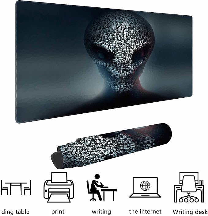 A Cold Skull Non-Slip Rubber Large Mouse pad for Desk,Large Gaming Mouse Pad XXL Extended Mouse pad with Stitched Edges Non-Slip Base Water Resist Pad Desk Mat 35.4x15.7inch