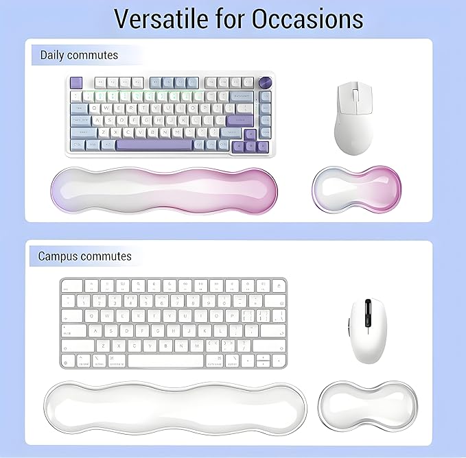 Gel Keyboard and Mouse Wrist Rest Set, Clear Silicone Ergonomic Support for Typing & Gaming, 2-PC Cute Wrist Rest for Office, Computer, Laptop (Clear)