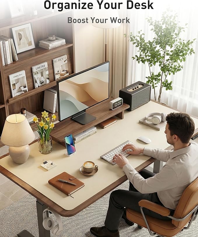 Aothia Faux Leather Desk Mat - Large Mouse Pad, Non-Slip PU Leather Blotter, Waterproof Writing Surface for Office and Home (Beige, 63" x 17")