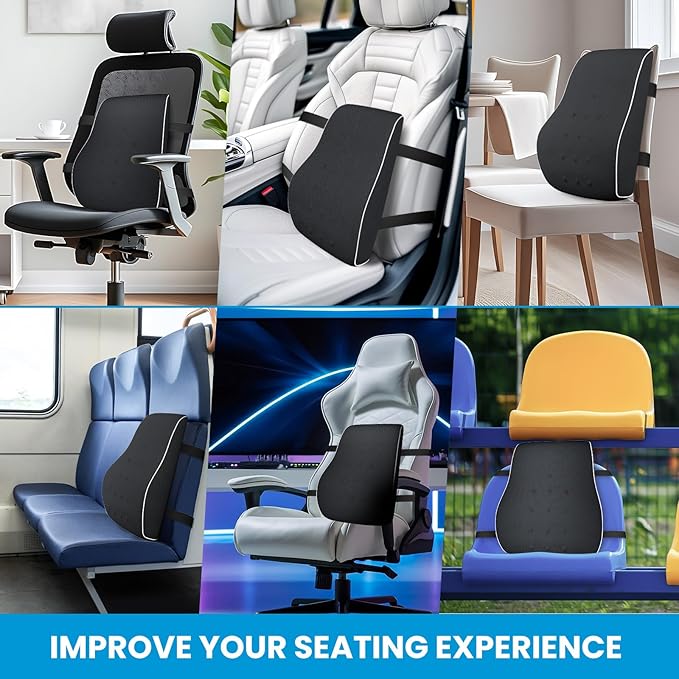 Lumbar Support Pillow for Office Chair, Office Home Essentials, Gifts for Mom, Dad, Back Support Pillow for Car, Chair Cushions, Improve Posture & Back Comfort, Mesh Cover Double Adjustable Straps