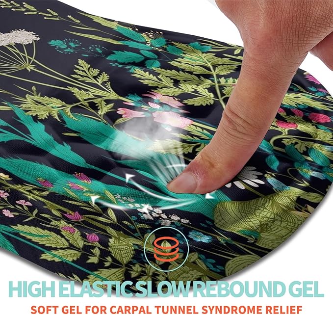 Ergonomic Mouse Pad Wrist Support with Memory Foam Massage Bulge, Carpal Tunnel Mousepad Wrist Rest for Mouse(12x8 inch, Midnight Floral)
