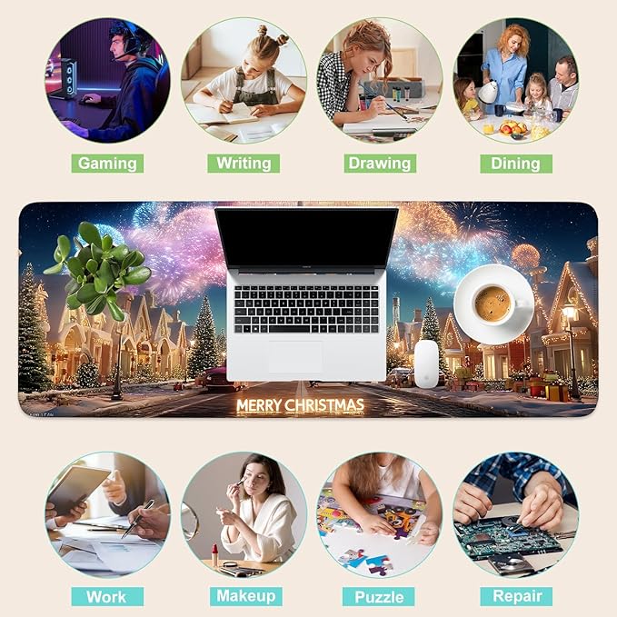 Desk Mat, XXL Extended Gaming Pad for Desktop, 31x12 Inches Magical Castle Fairytale Scene, Large Non-Slip Vegan Leather Keyboard Mouse Mat for Home Office