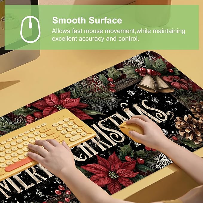 Desk Mat, XXL Extended Gaming Pad for Desktop, 31x12 Inches Floral with Flowers, Large Non-Slip Vegan Leather Surface with Stitched Edges, Keyboard Mouse Mat for Home Office