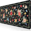 iCasso Floral Desk Mat for Keyboard and Mouse,Cute Gaming Mouse Pad XXL,Anti-Slip Desk Matt for Desktop,Soft Lycra Surface Computer Mat Women,Girly Big Mousepad for Home Office (Black Floral)