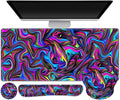 Gaming Mouse Pad, Large Desk Mat, Cute Desk Pad Protector, 4in1 XXL Mousepad + Keyboard Wrist Rest+Mouse Wrist Rest+Coaster Set with Ergonomic Desk Pad for Home Office Computer, Dazzling Bright Color