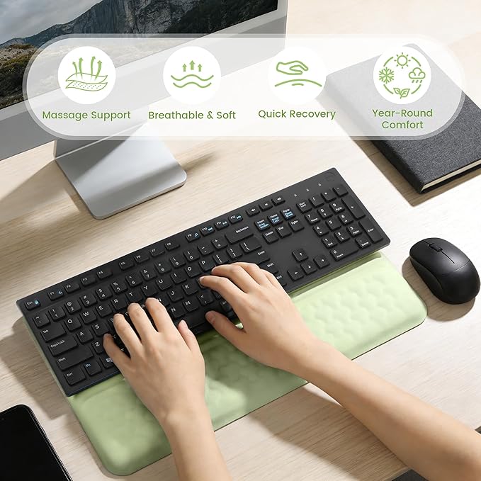 Keyboard Wrist Rest with Ergonomic Height - Computer Keyboard Stand & Soft Cushioned Pad for Wrist - Non-Slip Typing Support for Office, Gaming & Home(Green)