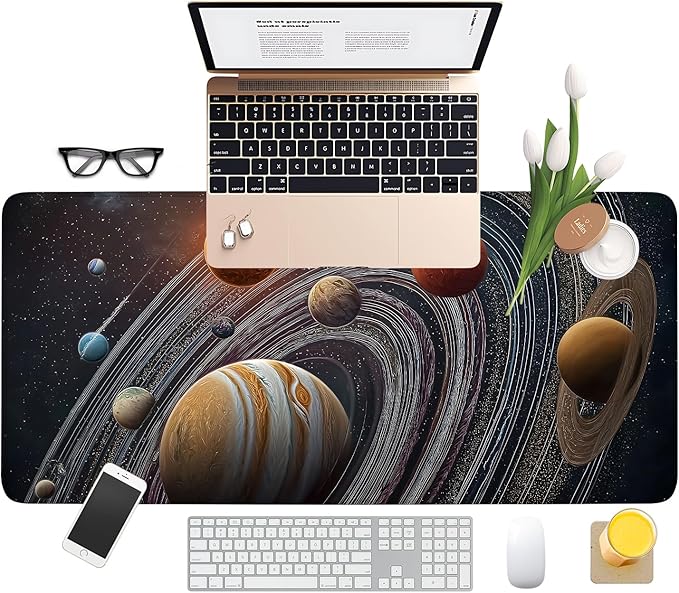 Planet Extended Gaming Mouse Pad 35.4x15.7Inch Large Desk Mat Anti-Slip Rubber Base & Durable Stitched Edges for Gamers Smooth Mouse Writing Surface for Desk Office/Home