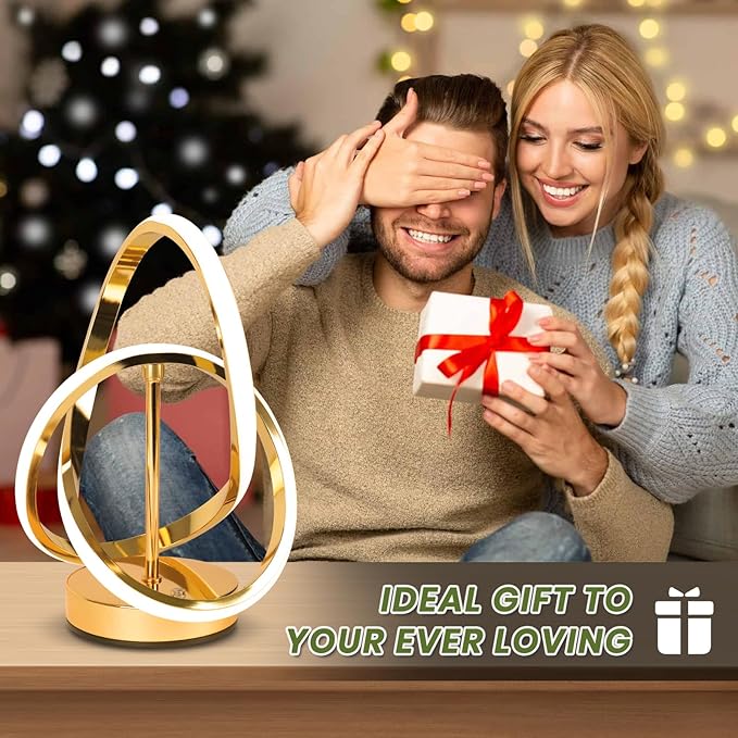 Modern LED Table Lamps, LED Spiral Table Lamp, 3 Color Dimmable Bedside Lamp, Touch Control Nightstand Lamp with USB/Type C for Bedroom, Small Gold Table Lamp for Home Decor Living Room Bedroom Office