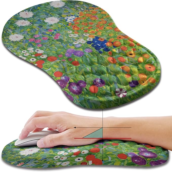 Hokafenle Ergonomic Mouse Pad Wrist Support, Wrist Rest Mousepad for Carpal Tunnel with Integrated Memory Foam Slope Massage Bulge (11.8x7.9 inch,Cute Floral)