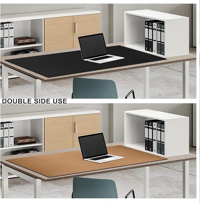 MAIDERN 43.3”x 19.6” Leather Desk Pad XXL, Large Desk Mat, Reversible Cork & Leather Large Mouse pad for Desk, Waterproof Computer Desk Pad for Gaming Home Office (Black) …