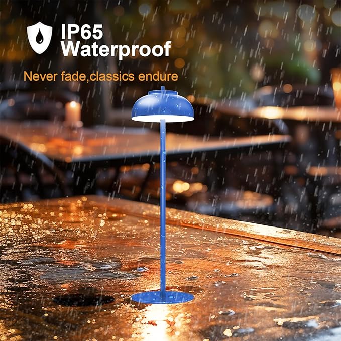 Blue Table Lamp Set of 2 Rechargeable,Table Lights Battery Operated-IP65 Waterproof-for Outdoor Patio/Restaurants/Home/Dinner/Table Lighting-Touch Control & Dimmable
