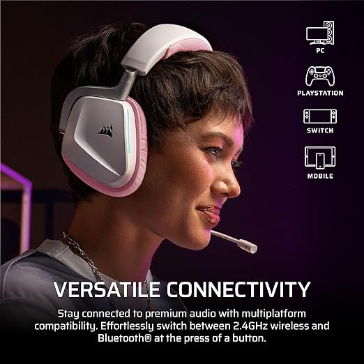 Corsair Void v2 Wireless Gaming Headset with Bluetooth for PC, PS5, PS4, Switch & Mobile – Dolby Atmos, Dual Wireless Multiplatform, Long Battery Life, Fast Charging – Pink