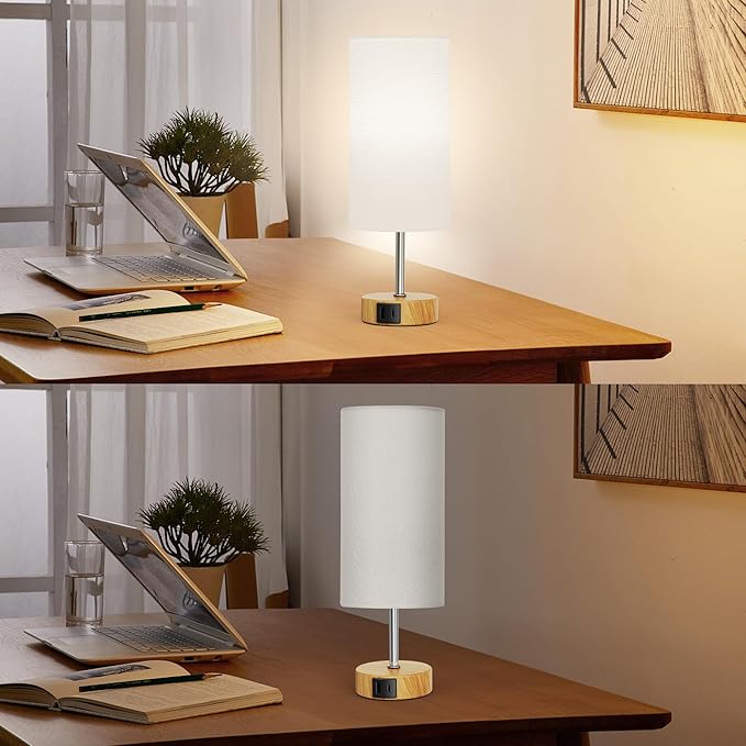 ROTTOGOON 12.8" Touch Control Table Lamp, 3-Way Dimmable Bedside Nightstand Lamp with 2 USB Ports, Modern Table Lamp with 5000K Daylight LED Bulb for Living Room (1 Pack)