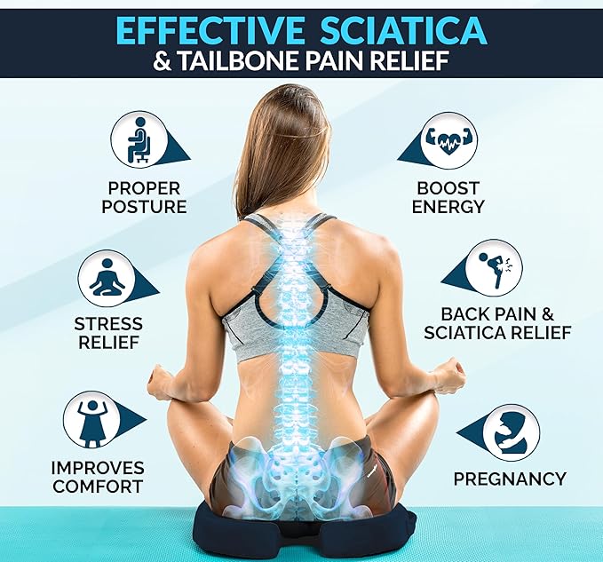 ComfiLife Gel Enhanced Seat Cushion – Office Chair Cushion – Non-Slip Gel & Memory Foam Coccyx Cushion for Tailbone Support - Desk Chair Car Seat Cushion Driving - Sciatica & Back Comfort (Navy)
