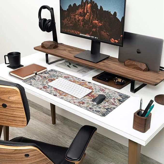 Large Gaming Mouse Pad for Desk,Boho Carpet Style Desk Mat for Desktop,Boho Rug Desk Pad, Extended Big Computer Keyboard Mouse Pad with Non-Slip Base and Stitched Edges 31.5"x11.8"