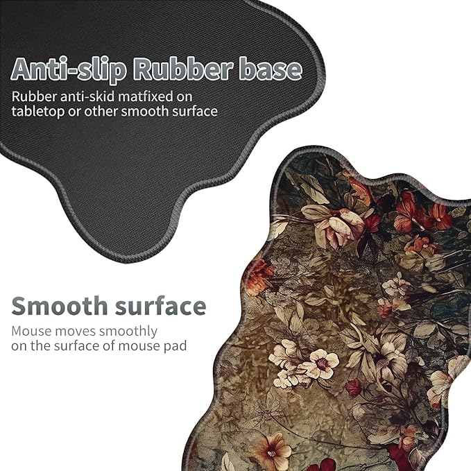 Dark Art Flowers Large Gaming Mouse Pad Plus a Coaster, 31.5 x 11.8 inches Desk Mat Extended XL Mousepad with Stitched Edge Non-Slip Rubber, Desk Pad Computer Mouse Mat for Home Office