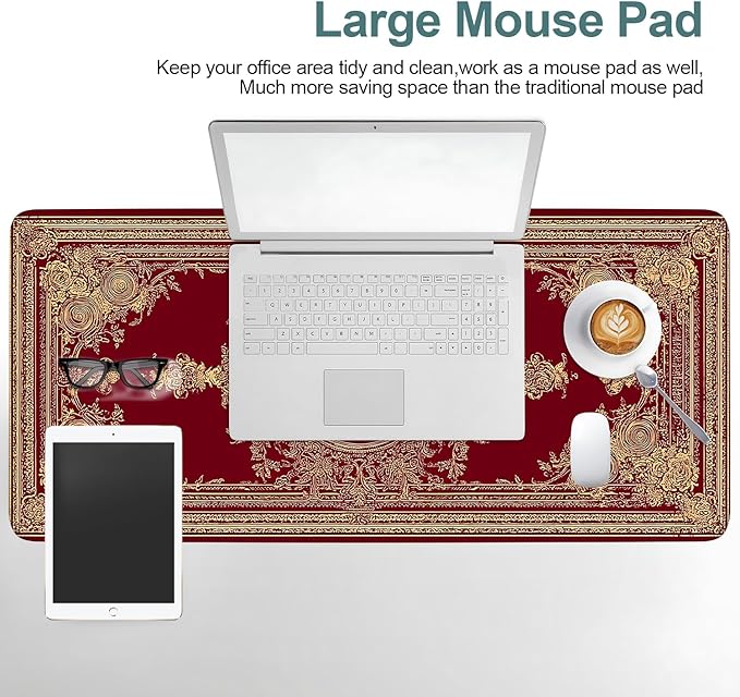 Red Vintage Extended Gaming Mouse Pad 35.4x15.7Inch Large Desk Mat Anti-Slip Rubber Base & Durable Stitched Edges for Gamers Smooth Mouse Writing Surface for Desk Office/Home