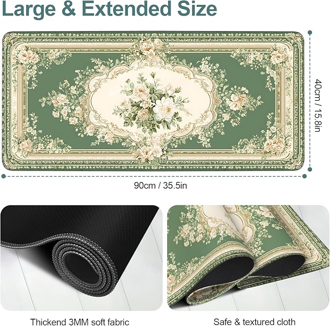 Blue Retro Spring Extended Gaming Mouse Pad 35.4x15.7Inch Large Desk Mat Anti-Slip Rubber Base & Durable Stitched Edges for Gamers Smooth Mouse Writing Surface for Desk Office/Home