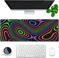 Desk Mat, Colorful Neon Topographic Contour Map Extended Gaming Mouse Pad Large, 31.5"x11.8" Big Mouse Pad with Non-Slip Base and Stitched Edge, Long Computer Keyboard Mouse Mat for Home Office Work