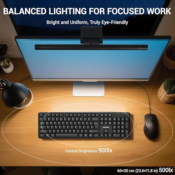 Computer Monitor Light Bar Screen Lamp: USB Powered LED Monitor Lamp with Stepless Dimming & Hue Adjustment & Memory Function & No Screen Glare for Desktop Office Home Work (Rotating Button Control)
