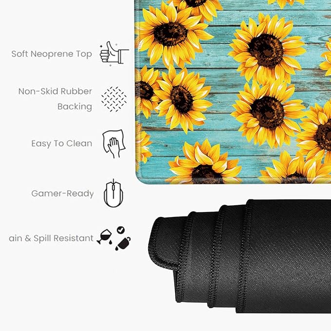 Gaming Mousepad 36x12 Mouse Pad XXL Desk Mat Sunflower Desk Pad Long Extended Mouse Mat with Stitched Edges Computer Mat for Men Office Work