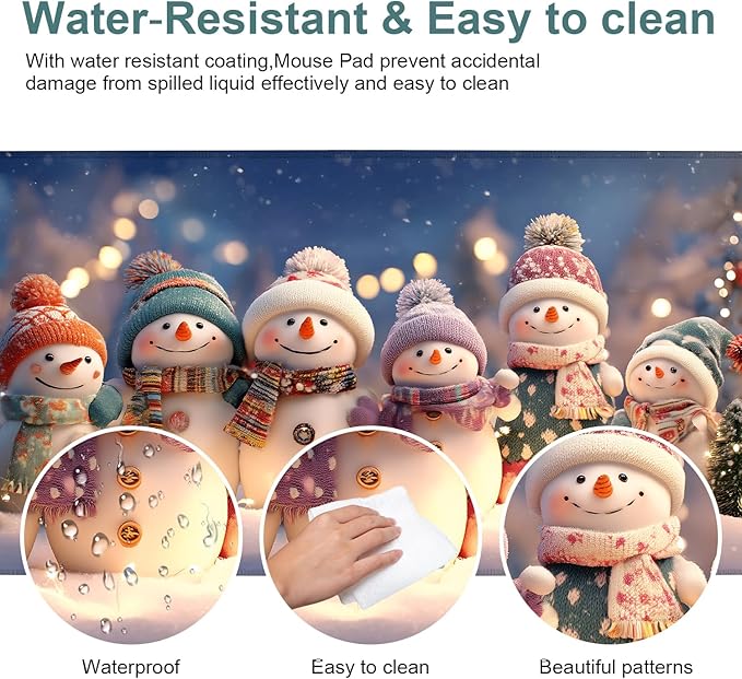 Six Snowmen Extended Gaming Mouse Pad 35.4x15.7Inch Large Desk Mat Anti-Slip Rubber Base & Durable Stitched Edges for Gamers Smooth Mouse Writing Surface for Desk Office/Home