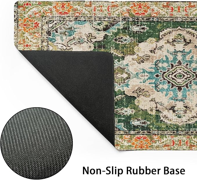 Vintage Rug Mouse Pad XXL Green Orange Retro Carpet Aesthetic Extended Table Mat 90X40 cm Non-Slip Rubber Base Stitched Edge Large Mousepad for Gaming Laptop Computer Desk Top 35.4×15.7 Inch