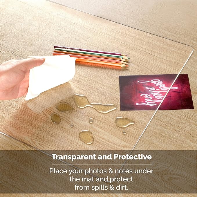 Awnour Clear Desk Mat on top of desks - 36 x 17 inches - Clear Transparent Plastic Desk Protector - Desk Writing Mat for Office and Home