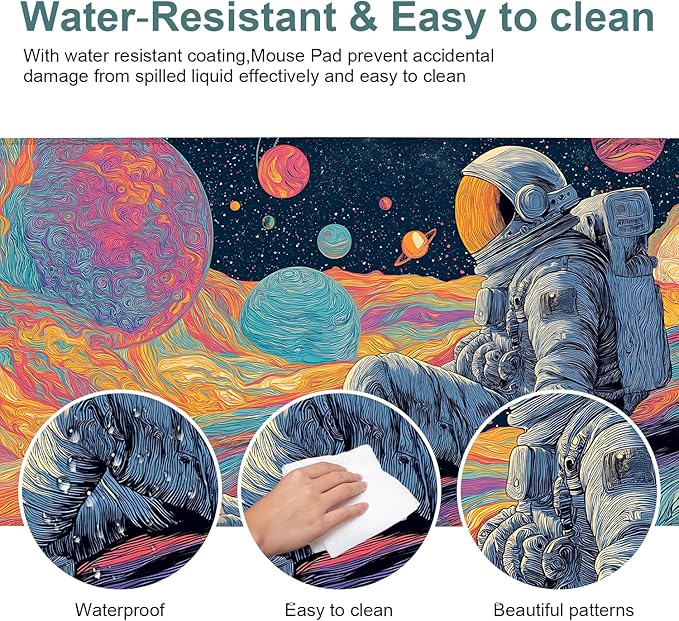 Astronaut Extended Gaming Mouse Pad 35.4x15.7Inch Large Desk Mat Anti-Slip Rubber Base & Durable Stitched Edges for Gamers Smooth Mouse Writing Surface for Desk Office/Home