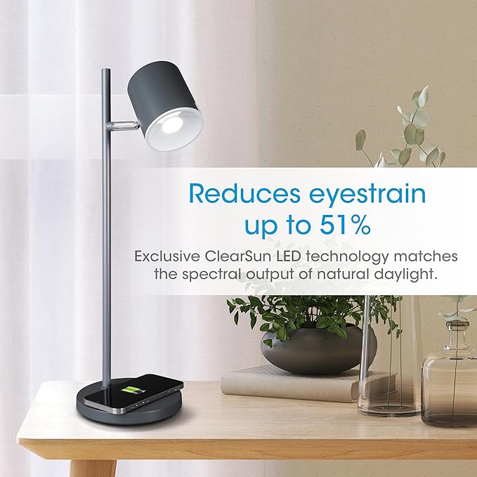 OttLite LED Desk Lamp with Wireless Charger, Good Housekeeping, Modern Book Light, Reading Light, Adjustable, Dimmable, Eye-Friendly Lighting, Great Desk Lamps for Home Office