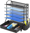 Simple Houseware 6-Tier Desk Document File Tray Organizer with Supplies Sliding Drawer, Black