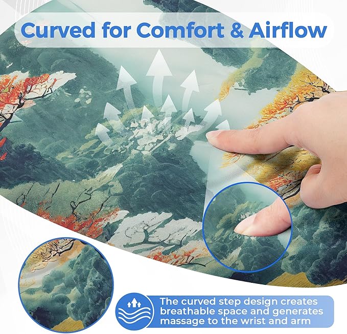 Ergonomic Mouse Pad with Wrist Support, Memory Foam Wrist Rest for Pain Relief & Carpal Tunnel, Non-Slip Base for Office, Computer, PC, Laptop (12x8x1.2inch, Japanese Forest)