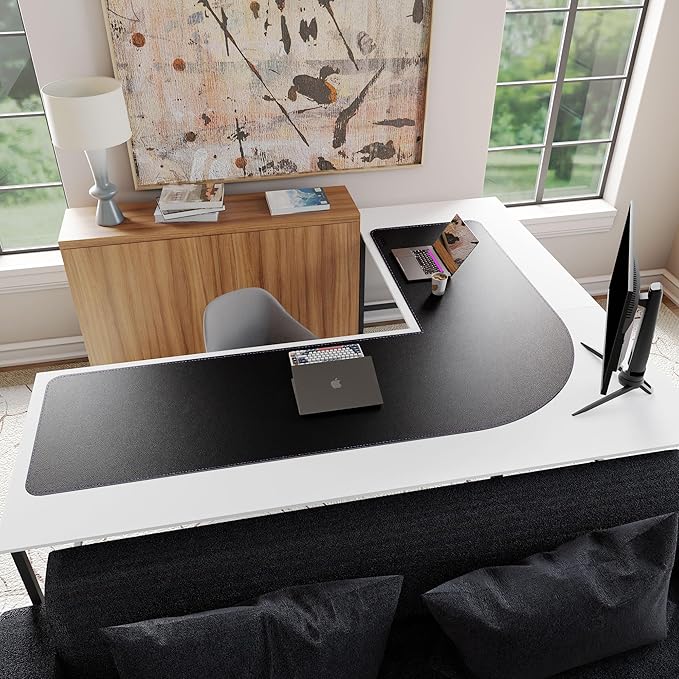 Vyaaa (59"+78.7") x 23.6" L Shaped Leather Desk Pad (Black), Dual-Sided Reversible PU Leather Desk Mat, Extra Large Mouse Pad, Compatible with L Shape Computer Desk for Home or Office